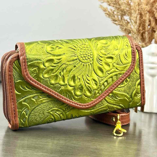 CARTERA PIEL TAPA VERDE METçLICO